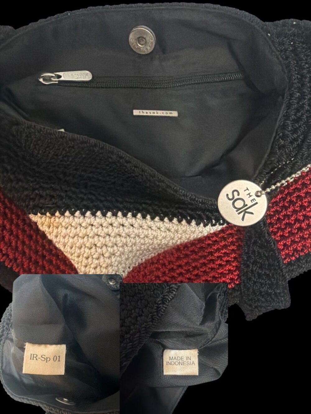 The Sak Hobo Shoulder Bag Black Red Beige Crocheted Slouchy Tote Casual Boho - Picture 7 of 7